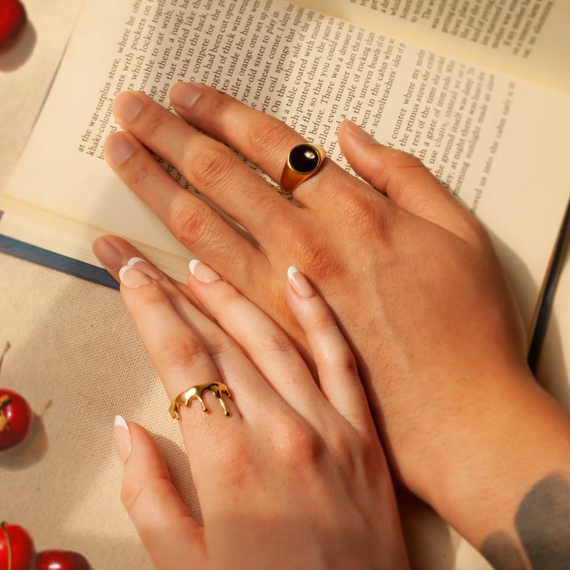 Thumbnail of Droplet Enamel Gold Vermeil Signet Ring image