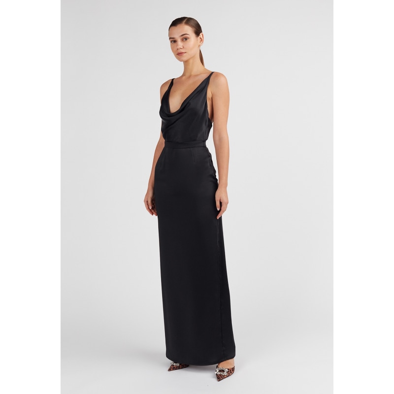 AMILA black open back maxi dress