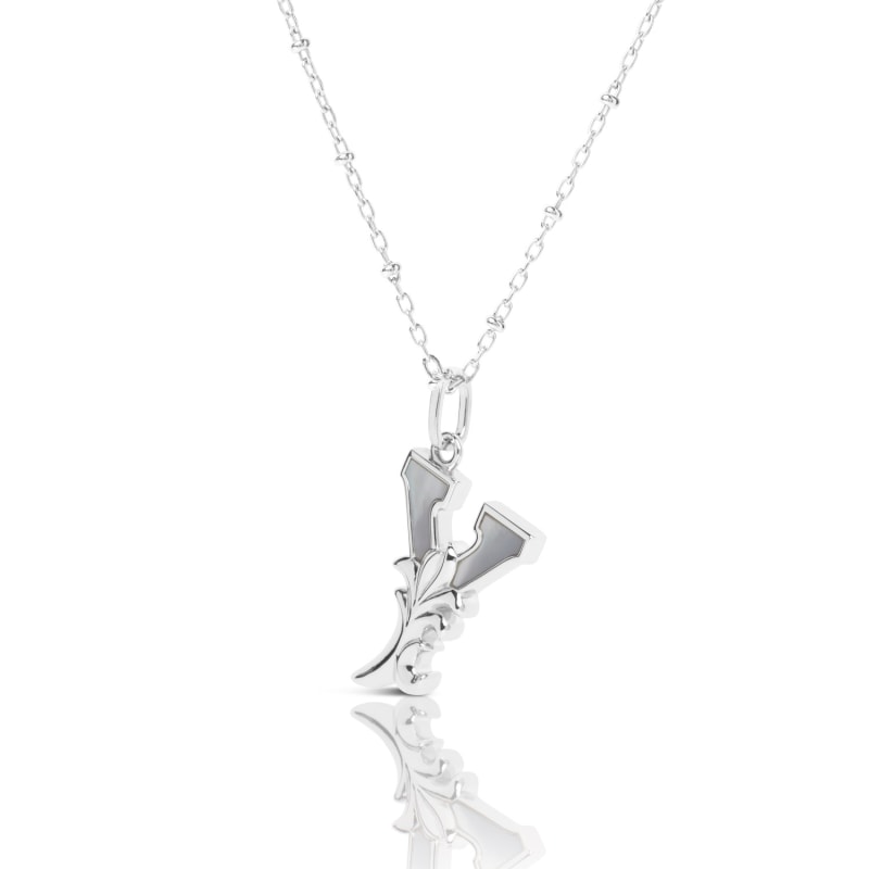 Thumbnail of Solid Silver Y Initial Necklace With Mother Of Pearl image