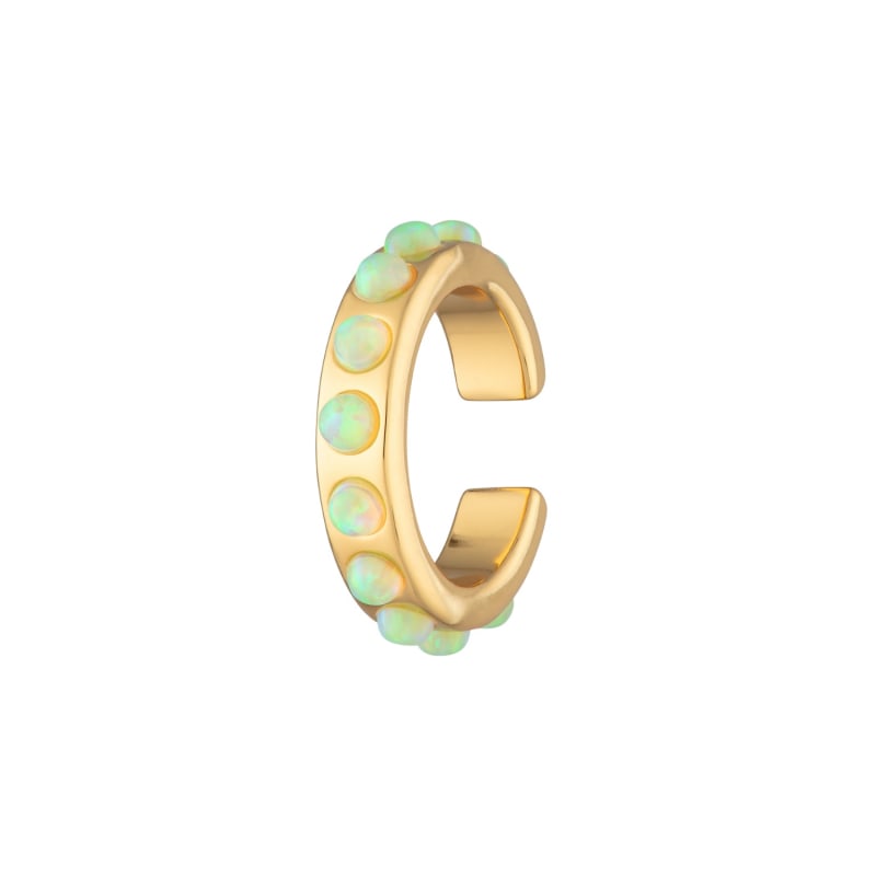 Gold Lime Green Opal Single Ear Cuff by Scream Pretty