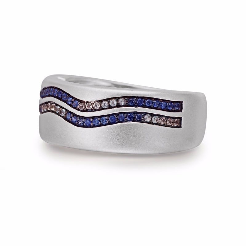 Thumbnail of Lifes A Beach Sterling Silver Blue Sapphire & Topaz Stone Band Ring image