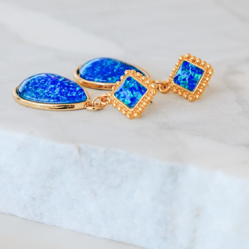 Thumbnail of Romance Statement Deep Blue Teardrop Opal Earrings image