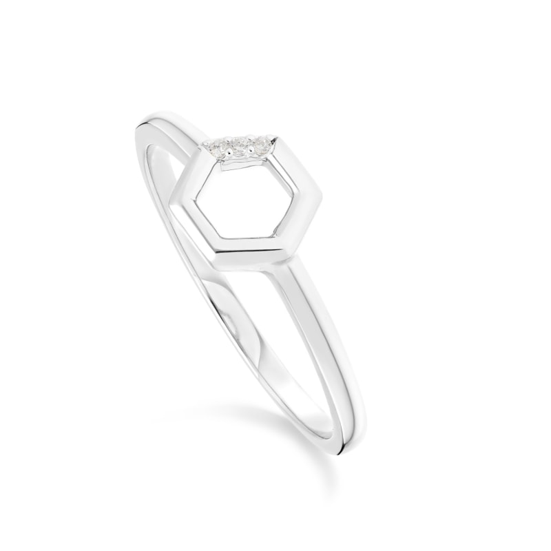 Thumbnail of Diamond Hexagon Open Ring In 9Ct White Gold image