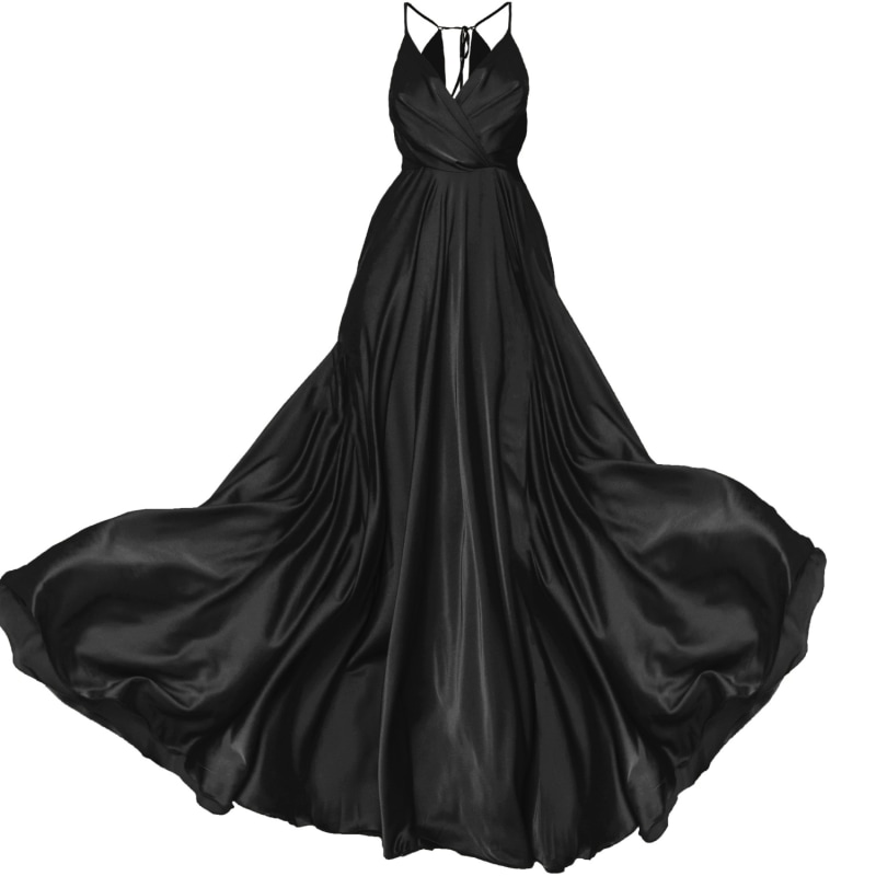 Thumbnail of Satin Long Dress Black Tied Back image