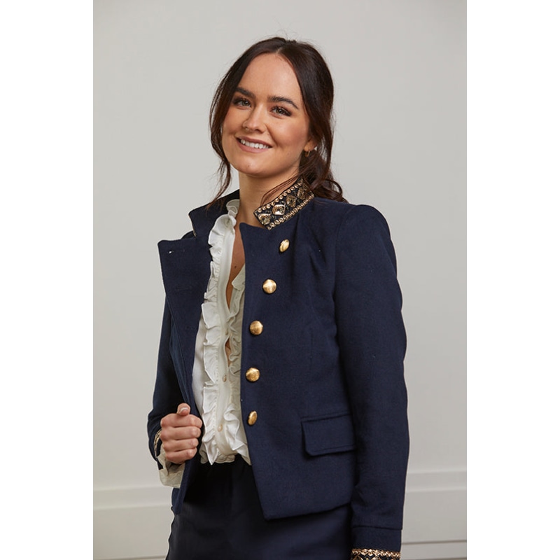 Navy blue jacket with gold buttons discount
