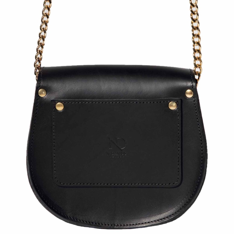 Thumbnail of Mini Victoria Full Grain Black Leather Crossbody Saddle Bag With Gold Chain image