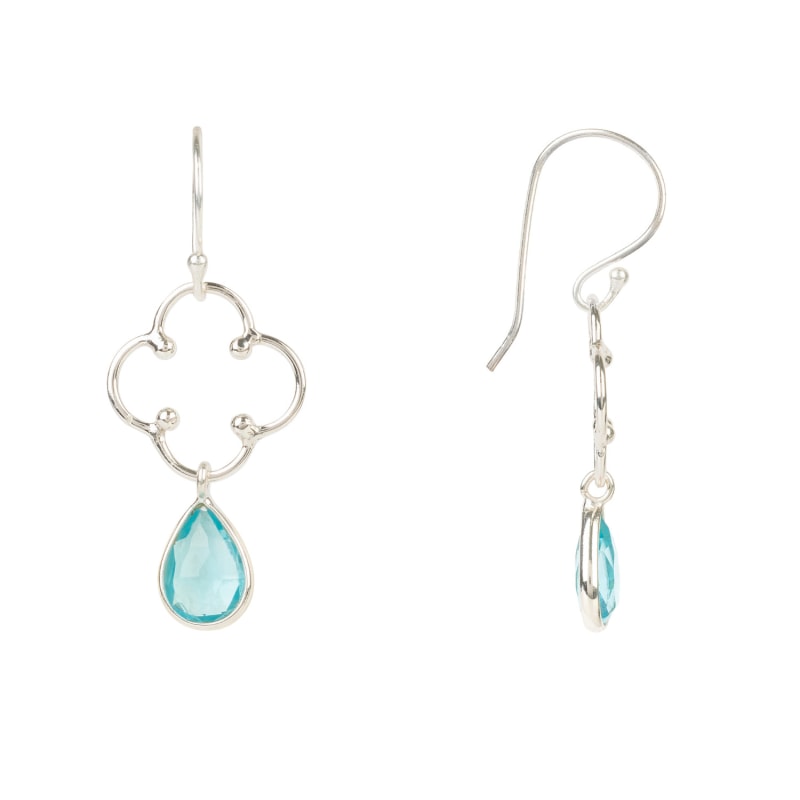 Thumbnail of Open Clover Gemstone Drop Earrings Silver Blue Topaz image