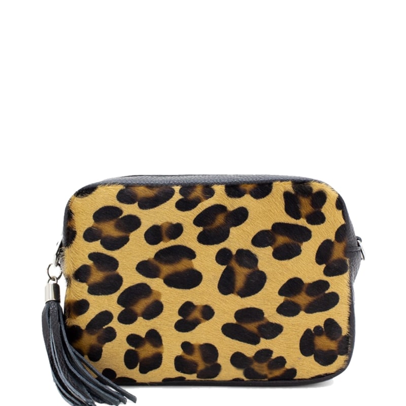 Leopard print leather crossbody bag clearance