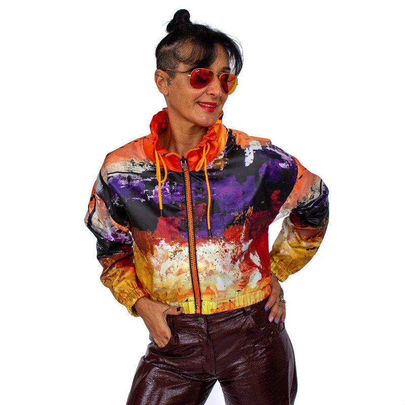 Thumbnail of Colorful Abstract Cropped Bomber Raincoat image