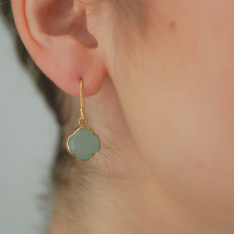 Thumbnail of Four Leaf Clover Aqua Chalcedony Earrings image