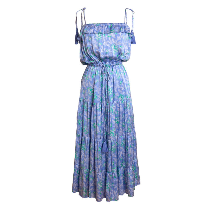 Thumbnail of Jolene Tie Shoulder Three Flounce Sundress - Silk - Orchid Blue image