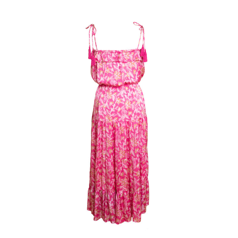 Thumbnail of Jolene Tie Shoulder Three Flounce Sundress - Silk - Orchid Pink image