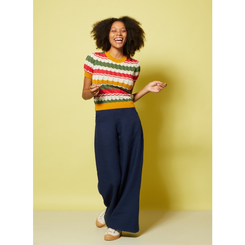 Navy linen trousers womens cheap