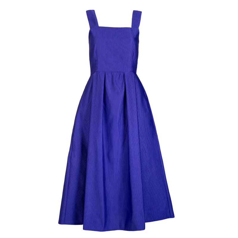 Josephine Vintage Inspired Midi Pinafore Dress In Vivid Ultra Violet Ribbed Woven Fabric NUMBAT Wolf Badger