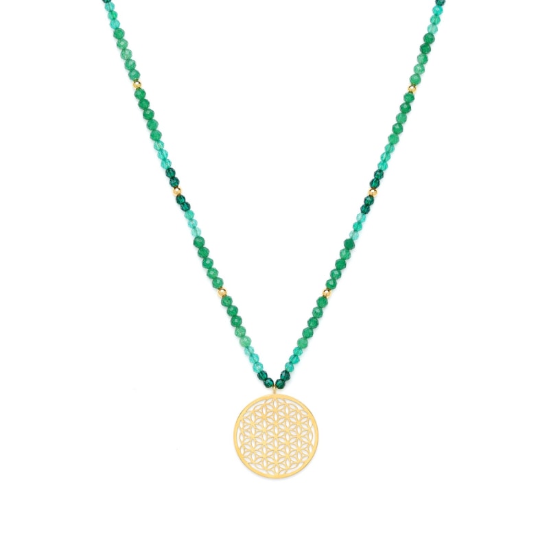 Thumbnail of Joy And Prosperity Flower Of Life Necklace, Green Aventurine, Spinel, Chrysoprase, Gold, All Gender image
