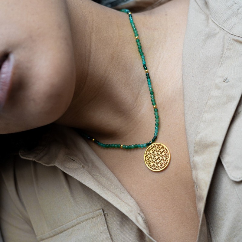 Thumbnail of Joy And Prosperity Flower Of Life Necklace, Green Aventurine, Spinel, Chrysoprase, Gold, All Gender image