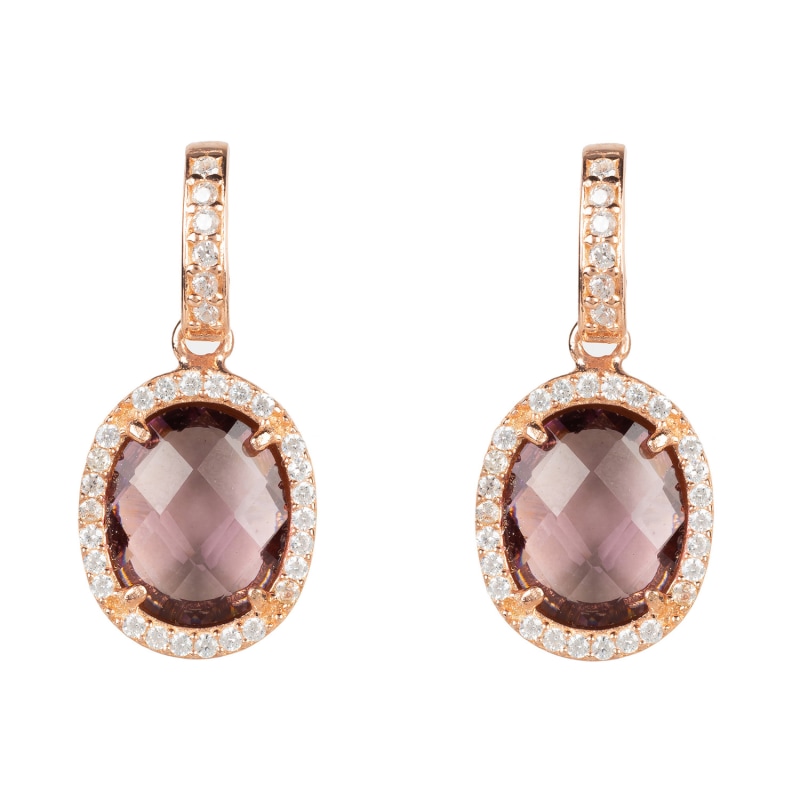 Thumbnail of Beatrice Oval Gemstone Drop Earrings Rose Gold Amethyst Hydro image