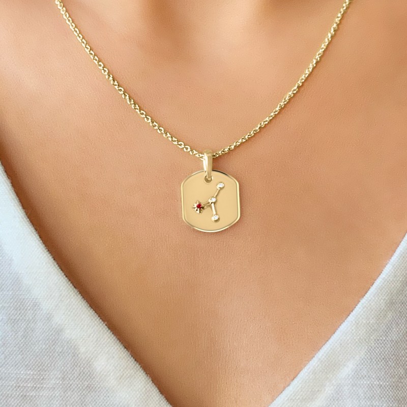 Thumbnail of Cancer Crab Constellation Tag Pendant Necklace In 14 Kt Yellow Gold Vermeil image