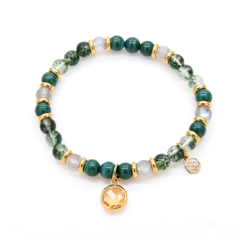 Thumbnail of Malachite Green Phantom Moonstone Beaded Bracelet With Citrine image