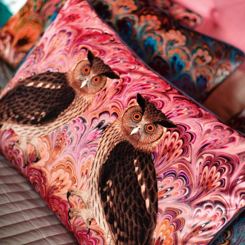 Thumbnail of Blush Twin Owl Velvet Cushion image