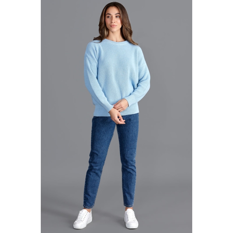 Womens Cotton Ribbed Crew Neck Tiffany Jumper Baby Blue by Paul James Knitwear