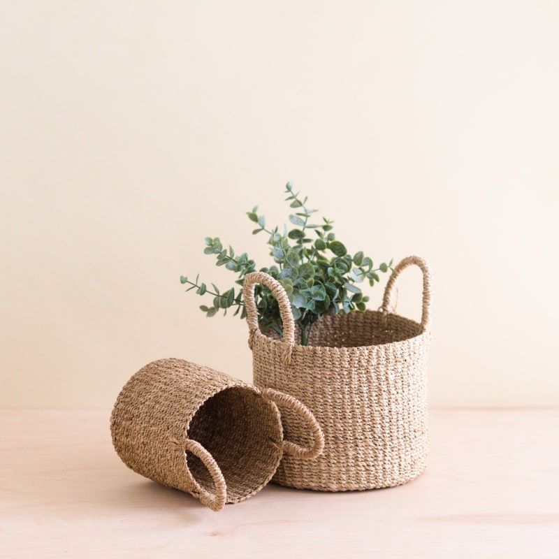 Thumbnail of Natural Tabletop Mini Basket With Handle Set Of 2 - Neutrals image