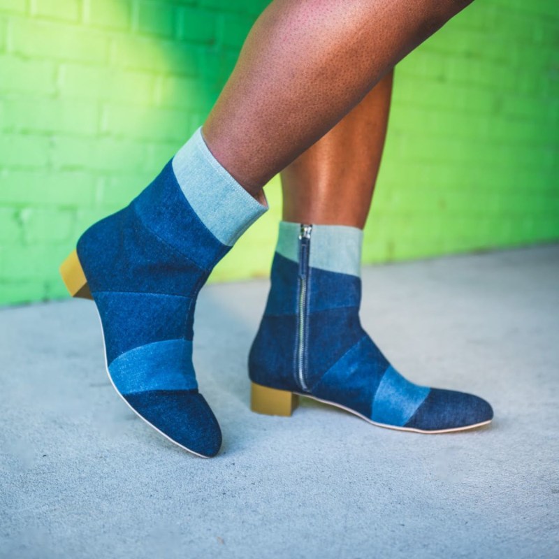 Thumbnail of Denim Colorblock Demi Boot - Block Heel image