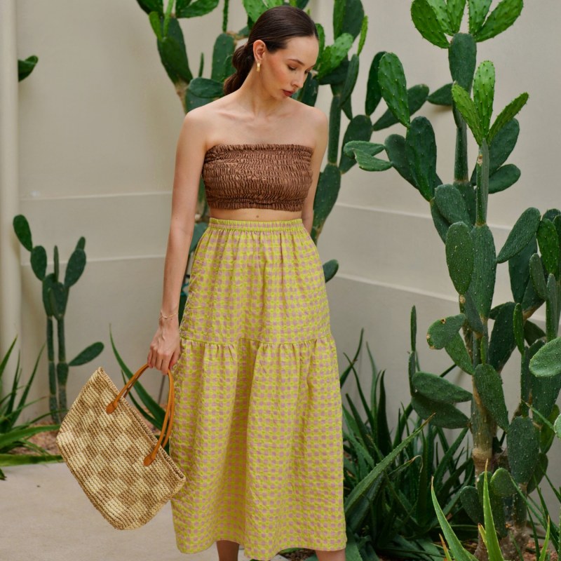 Thumbnail of Judith Smocked And Ruffle Tube Top In Mocha Brown image