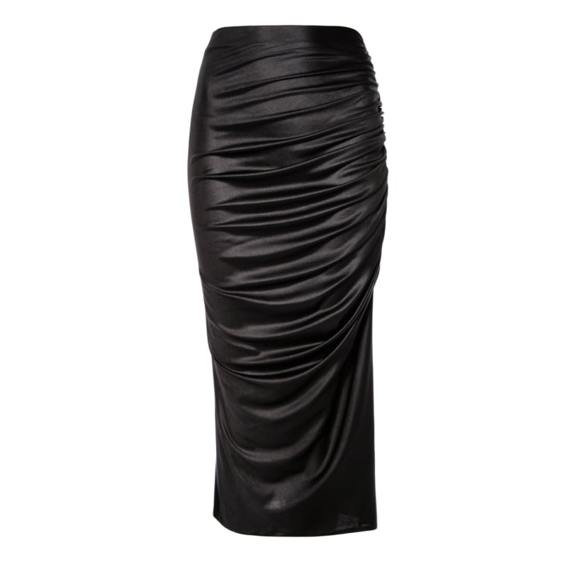 Thumbnail of Judy Power Black Midi Creased Skirt With Slit image