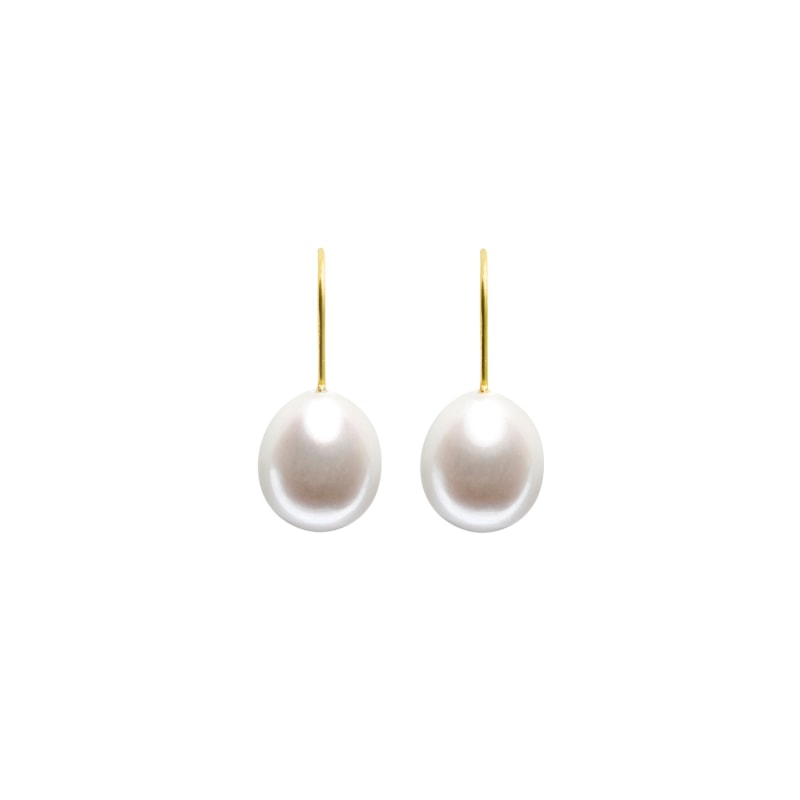 Thumbnail of Archi White Drop Pearl Hook Earrings - Solid 9Ct Gold image