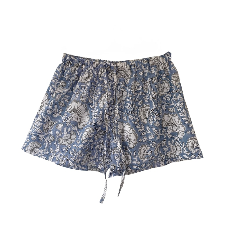 Juniper Blue Cotton Pyjama Shorts Madder More Wolf Badger