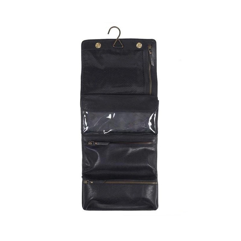 Thumbnail of Hanging Black Leather Wash Bag image