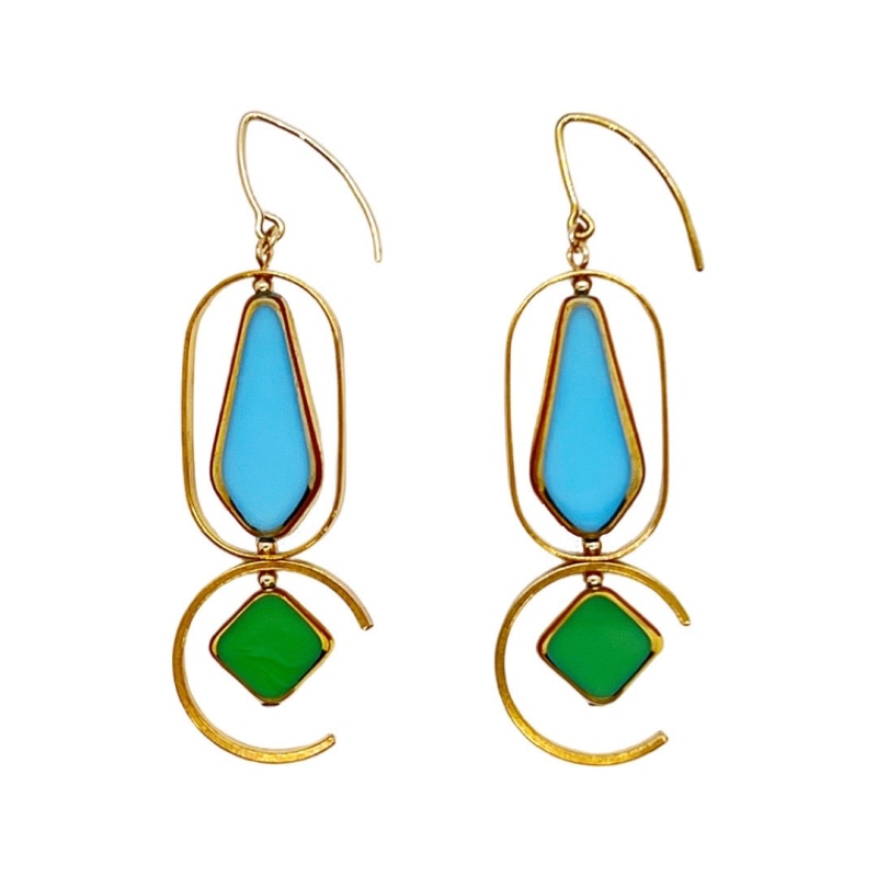 Thumbnail of Opaque Pastel Blue & Green Geometric Art Earrings image