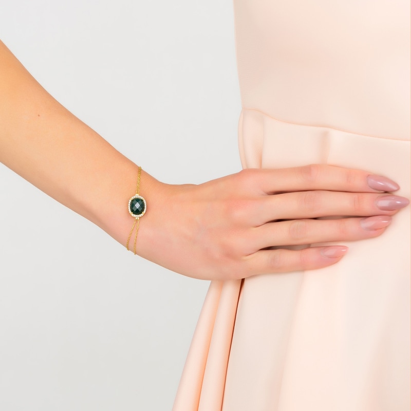 Thumbnail of Beatrice Oval Gemstone Bracelet Gold Green Onyx image