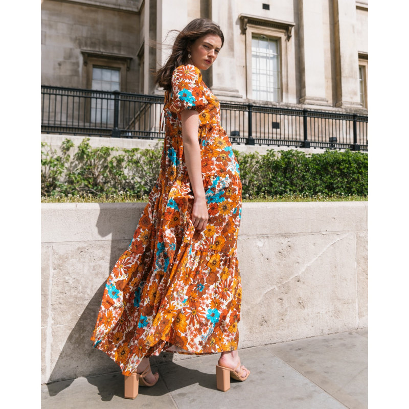 Thumbnail of The Frances Tiered Maxi Dress In Brown 70S Floral image