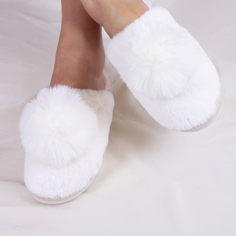 Thumbnail of Etta Pom Mule Slippers In Ecru image