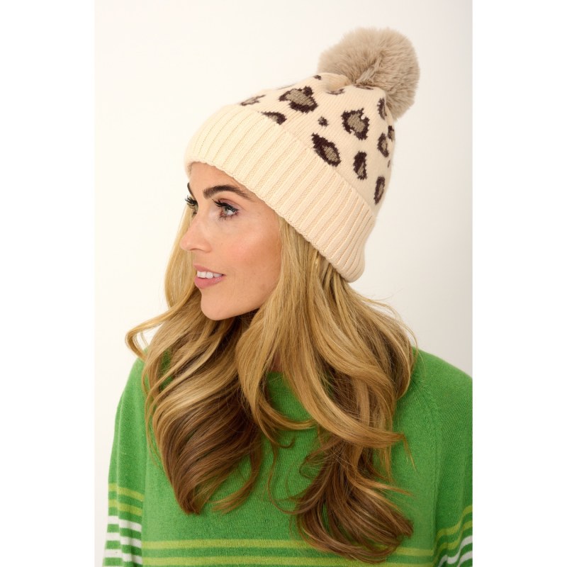 Camel Leopard Pom Beanie