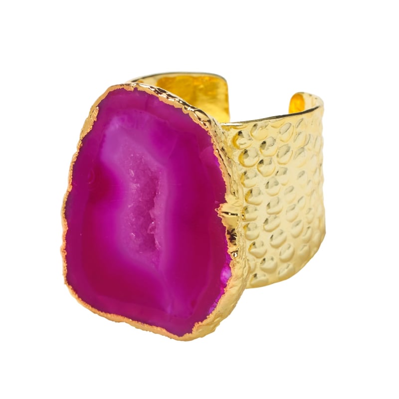 Thumbnail of Magenta Pink Mega Gemstone Gold Statement Ring image