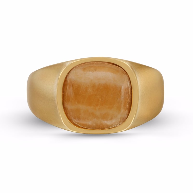 Thumbnail of Yellow Lace Agate Stone Signet Ring In 14K Yellow Gold Plated Sterling Silver image