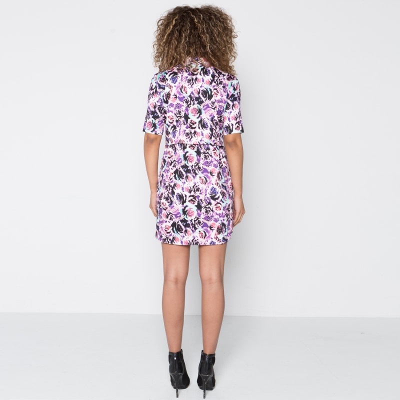 Thumbnail of Retro Purple Rose Print Shirt Dress image