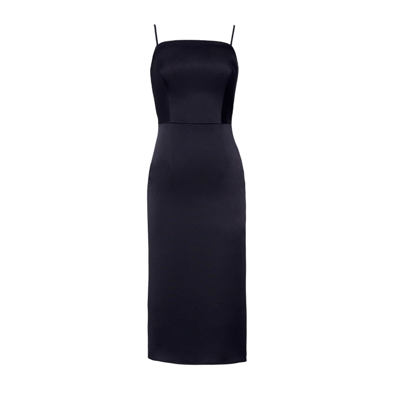 Thumbnail of Ora Black Crepe Satin Midi Dress With Adjustable Straps image