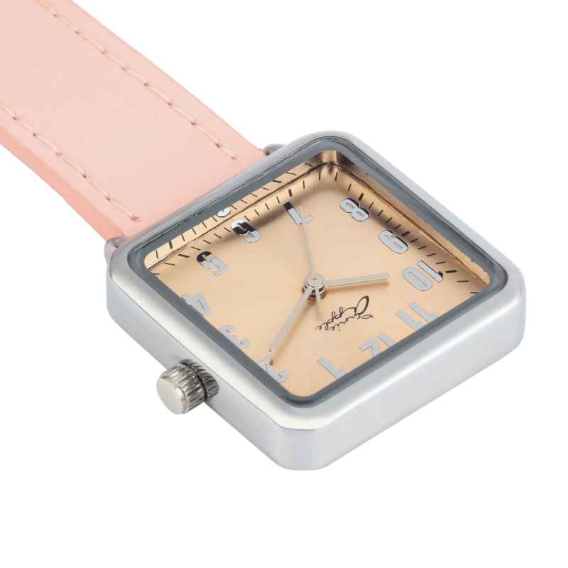 Thumbnail of Annie Apple Square Rose Gold & Silver/Pink Leather Nurse Fob Watch image