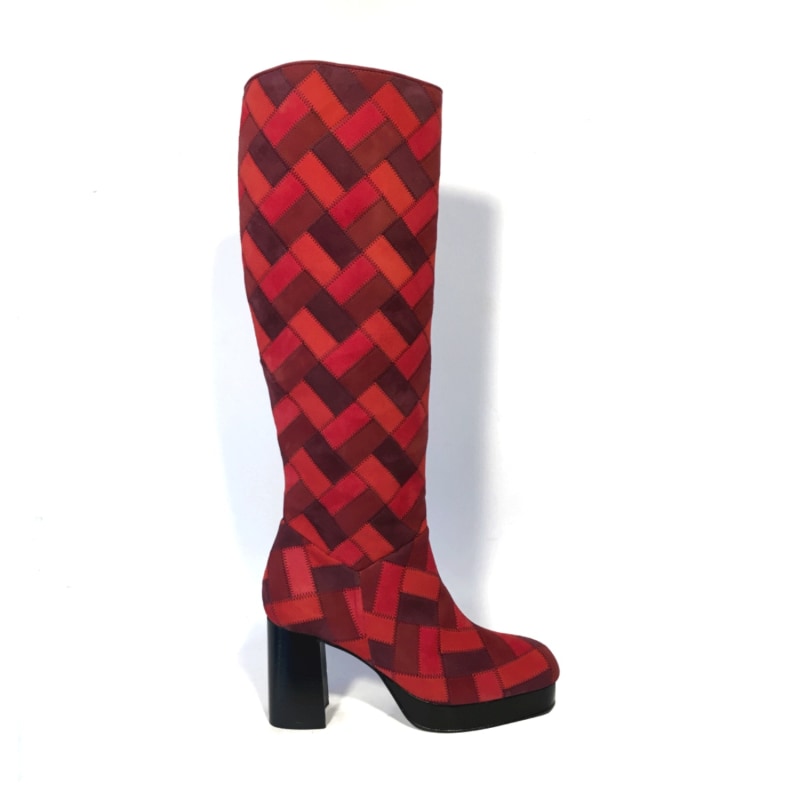 Thumbnail of Joplin - Multired Handmade Patchwork High Boots image