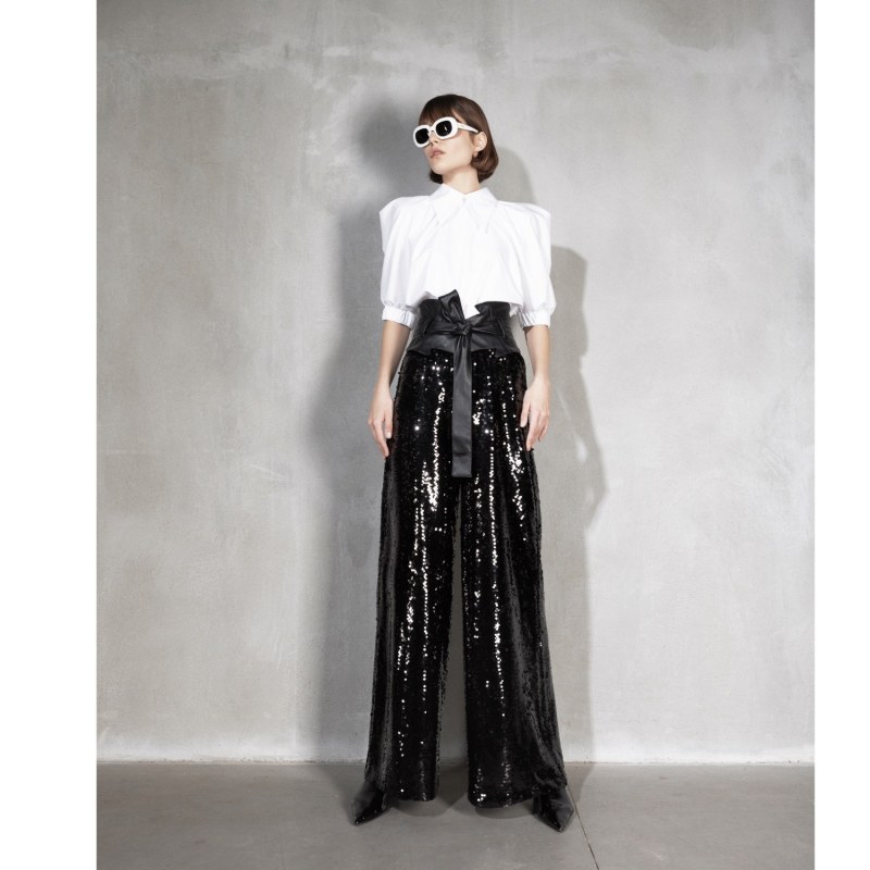 Thumbnail of Occasion Black Palazzo Sequin Trousers image