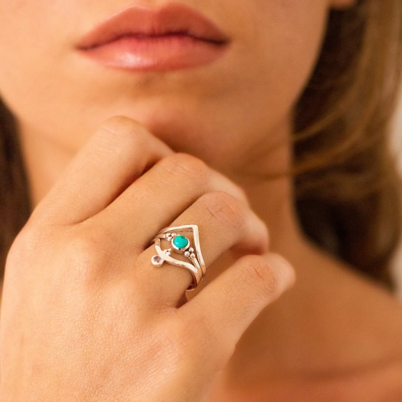 Holi Jewel Silver Stacking Ring - Turquoise | Charlotte's Web Jewelry ...