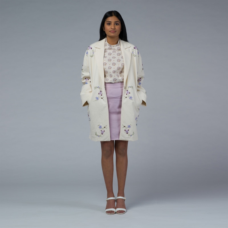 Thumbnail of The Naia Hand-Embroidered Coat In Cream image