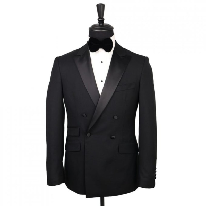 Dress Double Breasted Satin Peak Lapel Tuxedo Set – Black | DAVID WEJ ...