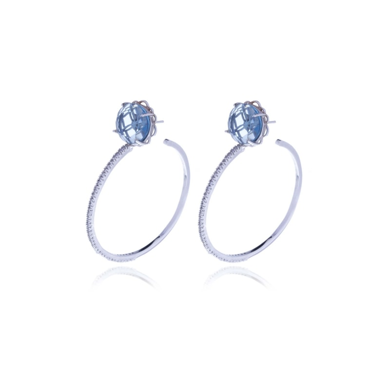 Thumbnail of Silver Blue Signature Diamond Cut Hoops Crystal Earrings image