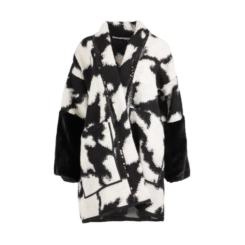 Thumbnail of Elliott - Black And White Long Line Jacket In Wool And Faux Fur image