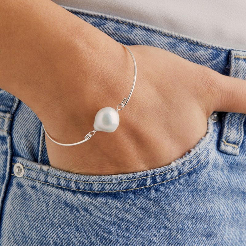 Thumbnail of Sterling Silver Baroque Pearl Bangle image